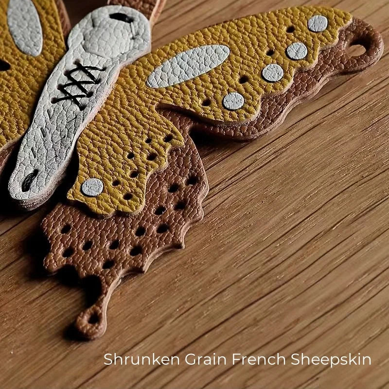 Handmade Leather Butterfly Bag Charm – Artisan Sheepskin Pendant & Keychain | Intricate Cutout Design | Luxury Handbag Accessory & Couple Gift