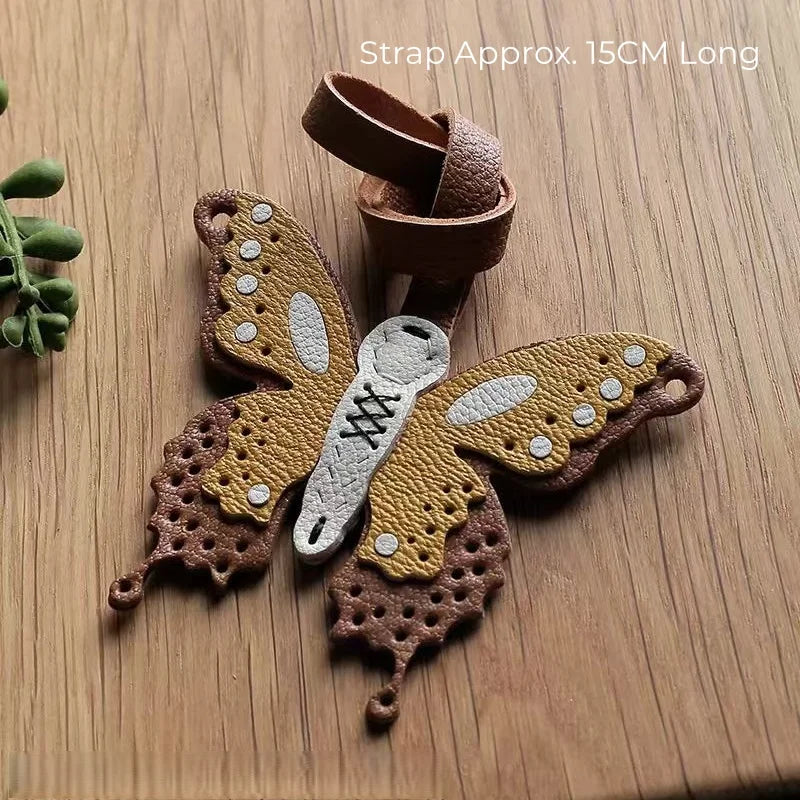 Handmade Leather Butterfly Bag Charm – Artisan Sheepskin Pendant & Keychain | Intricate Cutout Design | Luxury Handbag Accessory & Couple Gift