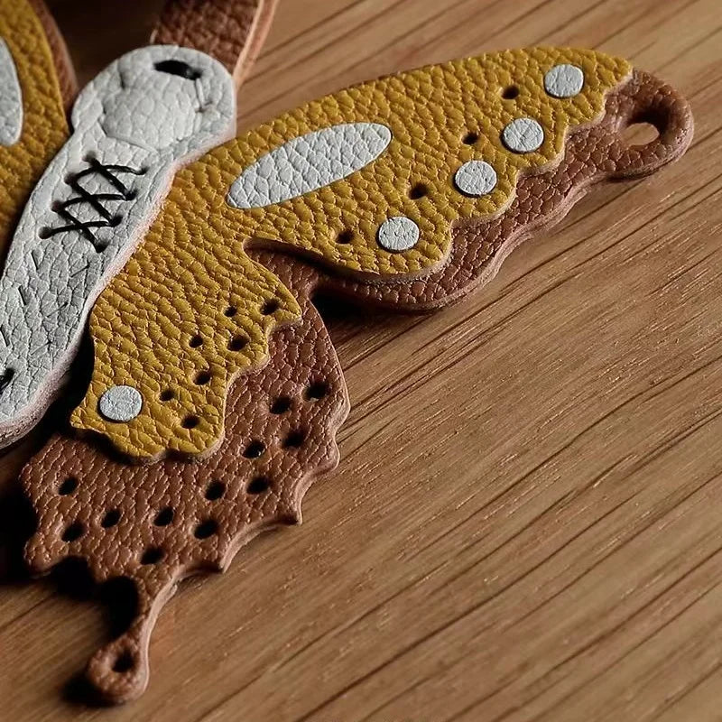 Handmade Leather Butterfly Bag Charm – Artisan Sheepskin Pendant & Keychain | Intricate Cutout Design | Luxury Handbag Accessory & Couple Gift