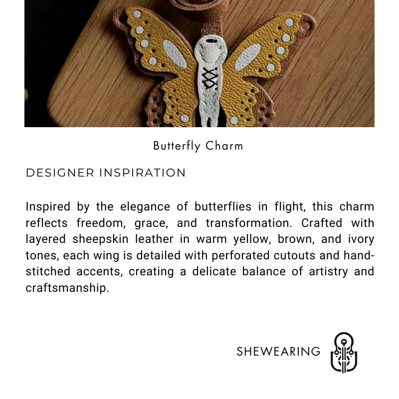 Handmade Leather Butterfly Bag Charm – Artisan Sheepskin Pendant & Keychain | Intricate Cutout Design | Luxury Handbag Accessory & Couple Gift