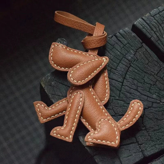 Handmade Leather Dog Bag Charm – Original Puppy Design Keychain & Handbag Pendant | Full-Grain Leather Stitchwork | Healing Gift for Pet Lovers