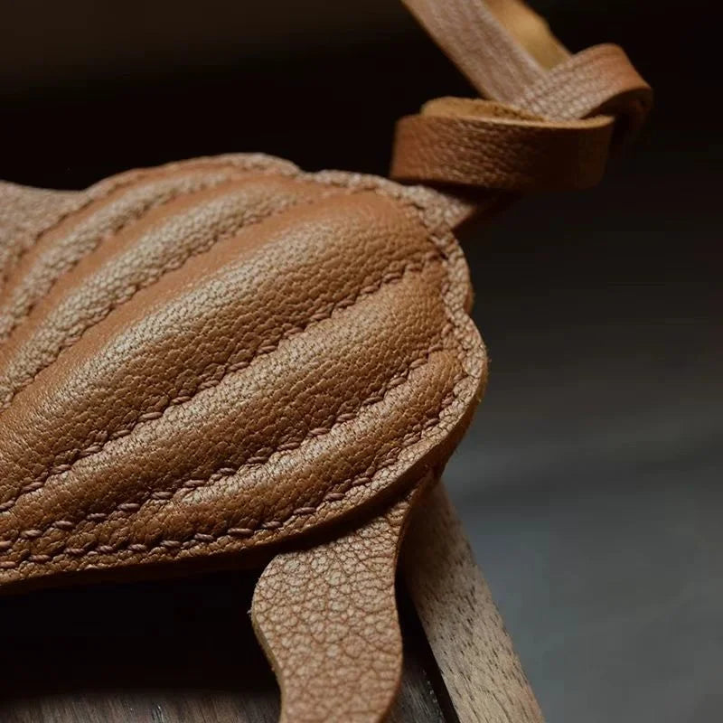 Minimalist Whale Leather Bag Charm – Handmade Full-Grain Leather Pendant | Ocean-Inspired Keychain Accessory | Elegant Gift for Women