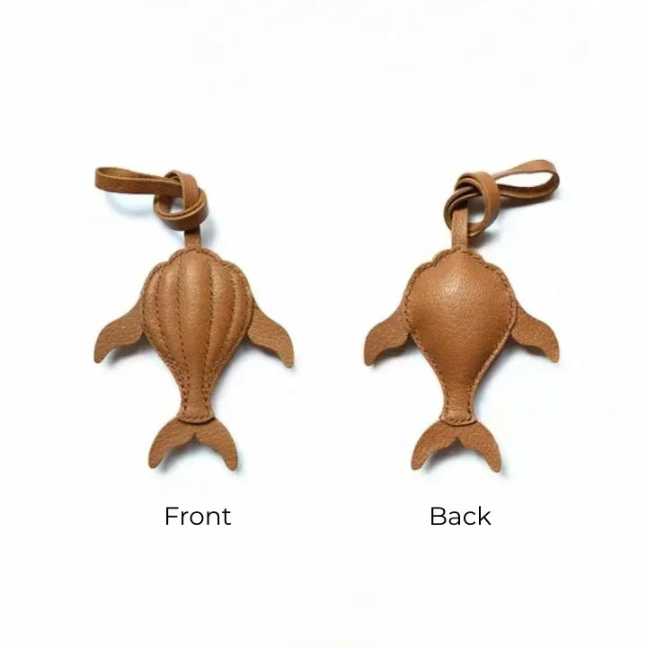 Minimalist Whale Leather Bag Charm – Handmade Full-Grain Leather Pendant | Ocean-Inspired Keychain Accessory | Elegant Gift for Women
