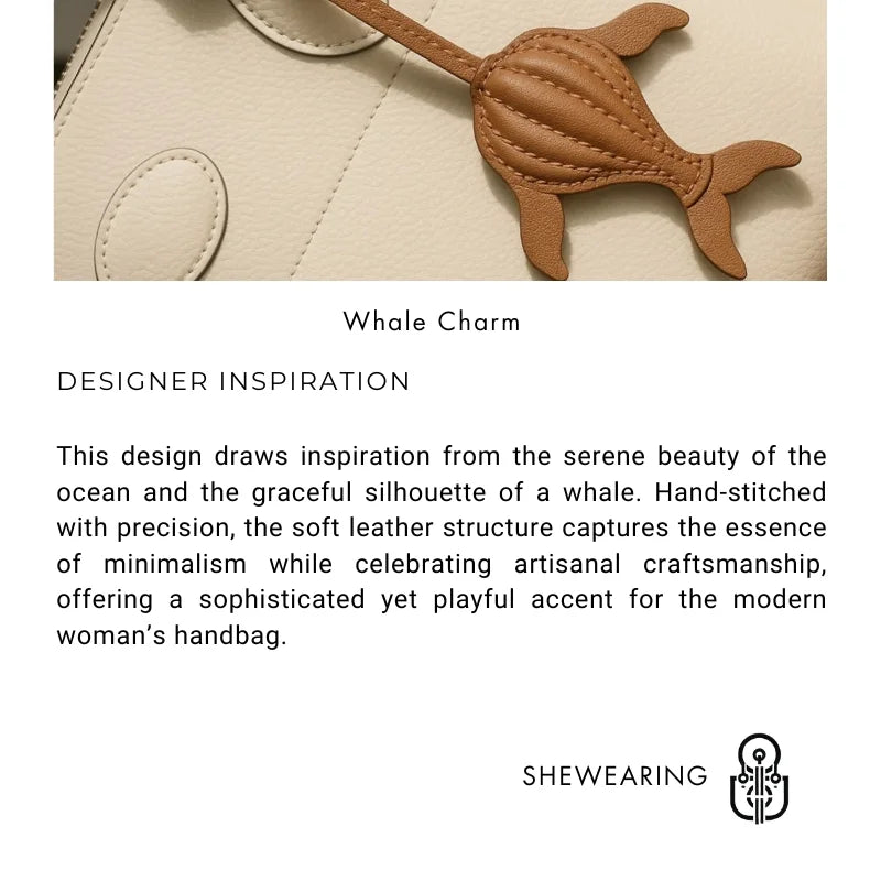 Minimalist Whale Leather Bag Charm – Handmade Full-Grain Leather Pendant | Ocean-Inspired Keychain Accessory | Elegant Gift for Women