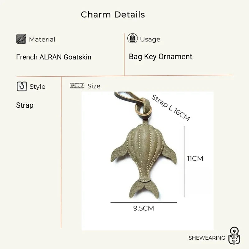 Minimalist Whale Leather Bag Charm – Handmade Full-Grain Leather Pendant | Ocean-Inspired Keychain Accessory | Elegant Gift for Women