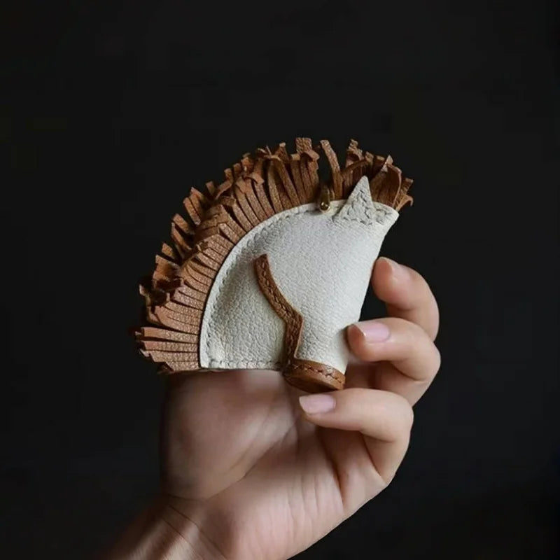 Handmade Horse Leather Bag Charm – Original Design Keychain Pendant | Genuine Cowhide Saddle Style Accessory | Unique Gift for Men & Women
