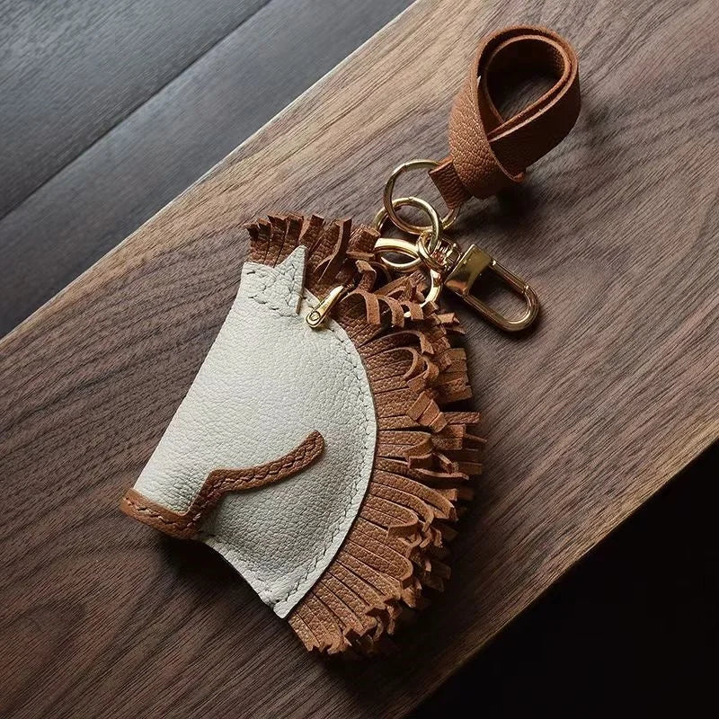 Handmade Horse Leather Bag Charm – Original Design Keychain Pendant | Genuine Cowhide Saddle Style Accessory | Unique Gift for Men & Women