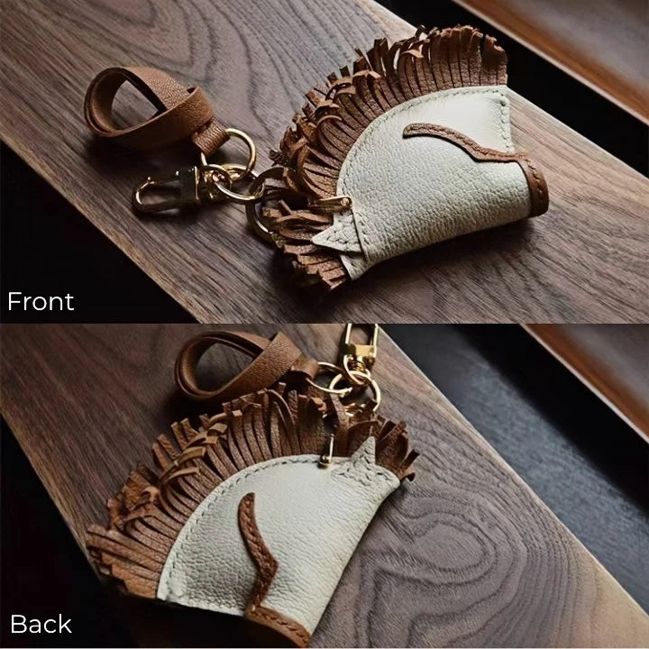 Handmade Horse Leather Bag Charm – Original Design Keychain Pendant | Genuine Cowhide Saddle Style Accessory | Unique Gift for Men & Women
