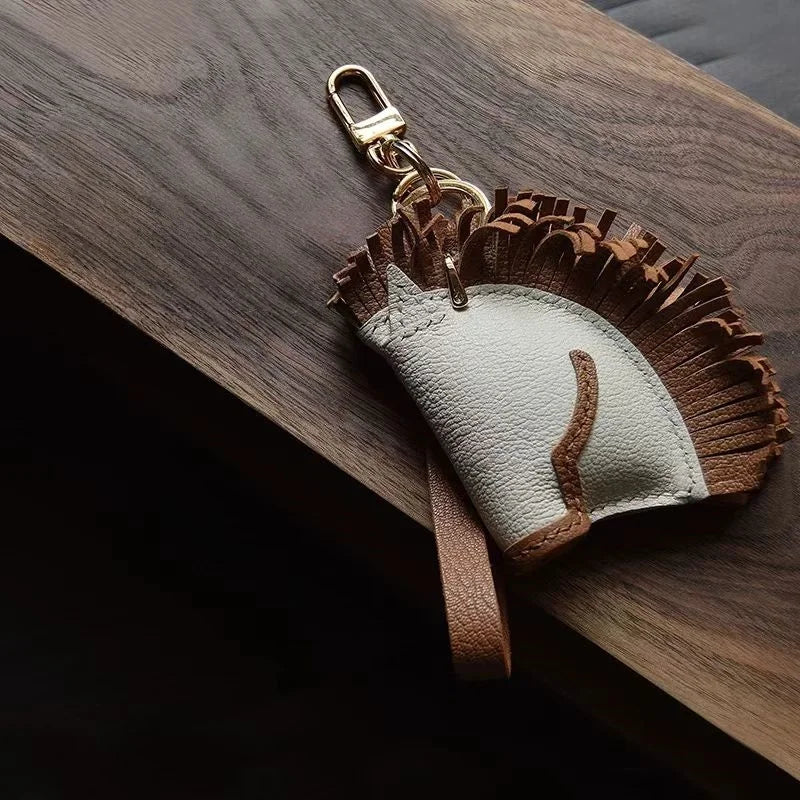 Handmade Horse Leather Bag Charm – Original Design Keychain Pendant | Genuine Cowhide Saddle Style Accessory | Unique Gift for Men & Women