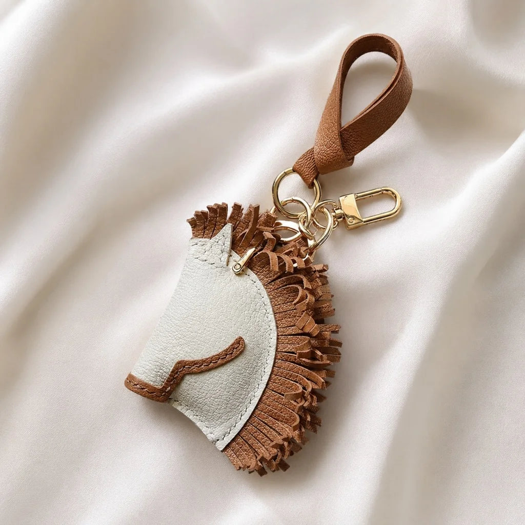 Handmade Horse Leather Bag Charm – Original Design Keychain Pendant | Genuine Cowhide Saddle Style Accessory | Unique Gift for Men & Women