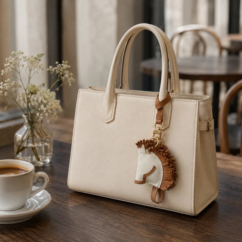 Handmade Horse Leather Bag Charm – Original Design Keychain Pendant | Genuine Cowhide Saddle Style Accessory | Unique Gift for Men & Women