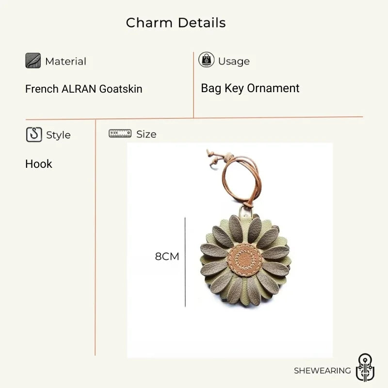 Blossom Leather Bag Charm – Handmade Full-Grain Cowhide Floral Pendant | Minimalist Artistic Keychain | Elegant Gift for Handbags & Cars