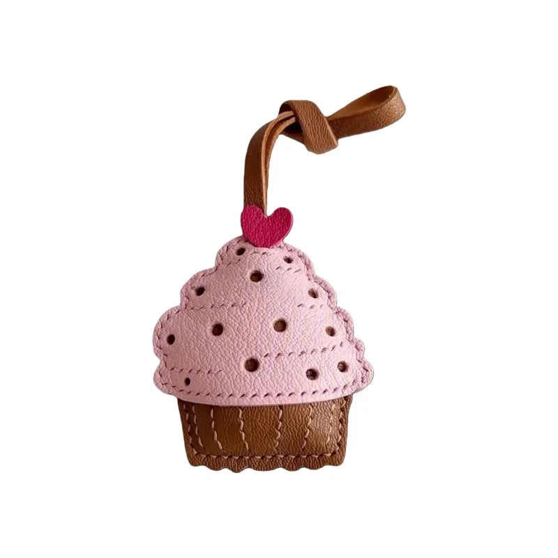 Handmade Leather Cupcake Bag Charm – Handcrafted Genuine Leather Pendant & Keychain | Cute Artistic Accessory for Handbags | Thoughtful Gift for Her