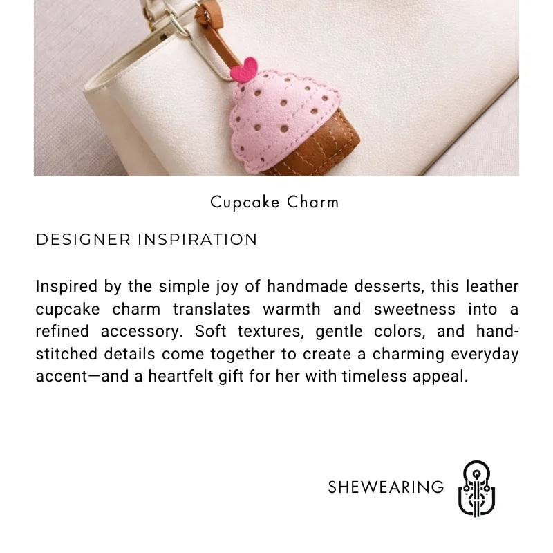 Handmade Leather Cupcake Bag Charm – Handcrafted Genuine Leather Pendant & Keychain | Cute Artistic Accessory for Handbags | Thoughtful Gift for Her