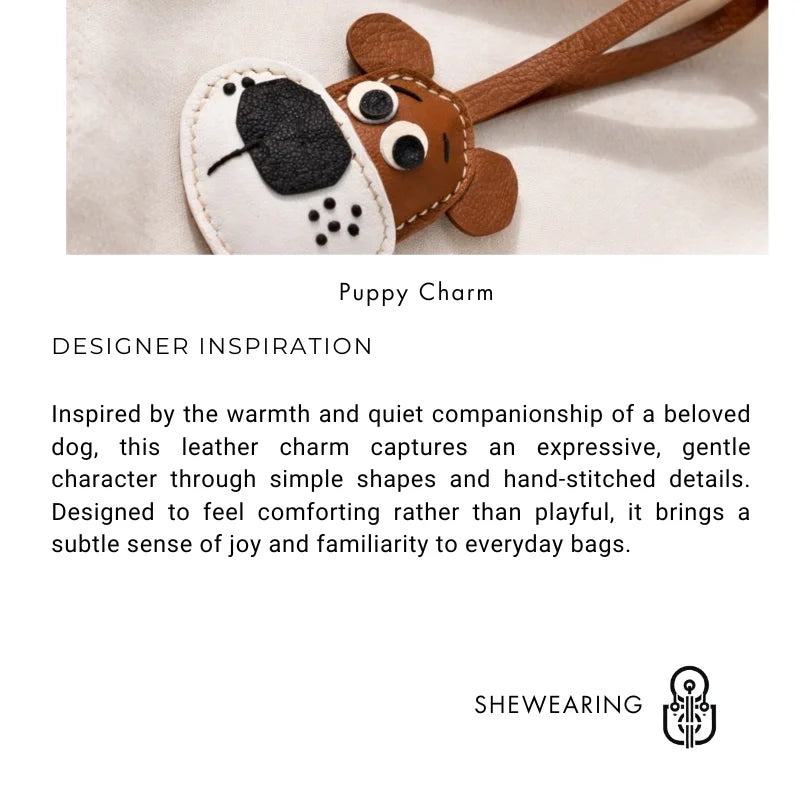 Dije y llavero de cuero hecho a mano con forma de cachorro para bolso – Precioso colgante artesanal con cara de perro | Accesorio de cuero para bolso | Regalo para ella