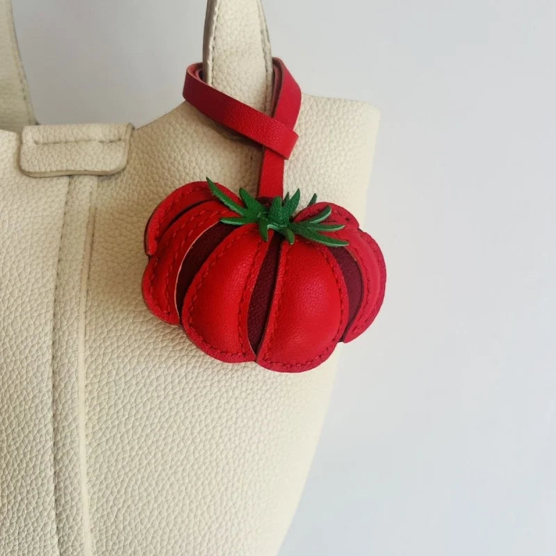 Handcrafted Tomato Leather Bag Charm – Soft Sheepskin 3D Fruit Pendant | Playful Red Statement Accessory | Chic Everyday Gift for Her
