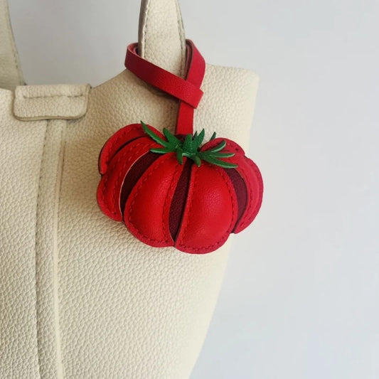 Handcrafted Tomato Leather Bag Charm – Soft Sheepskin 3D Fruit Pendant | Playful Red Statement Accessory | Chic Everyday Gift for Her