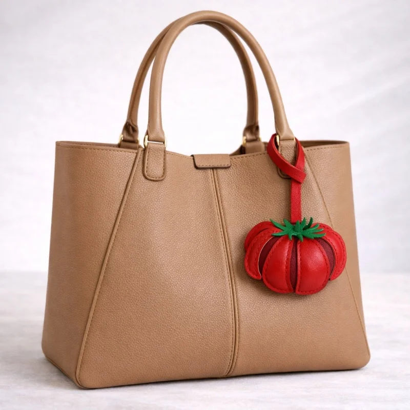 Handcrafted Tomato Leather Bag Charm – Soft Sheepskin 3D Fruit Pendant | Playful Red Statement Accessory | Chic Everyday Gift for Her