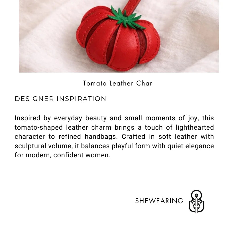 Handcrafted Tomato Leather Bag Charm – Soft Sheepskin 3D Fruit Pendant | Playful Red Statement Accessory | Chic Everyday Gift for Her