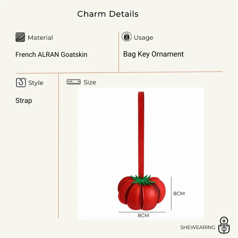 Handcrafted Tomato Leather Bag Charm – Soft Sheepskin 3D Fruit Pendant | Playful Red Statement Accessory | Chic Everyday Gift for Her