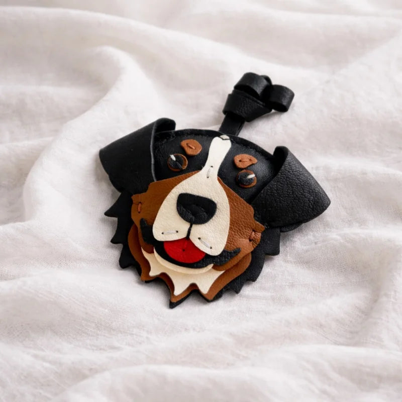 Handmade Bernese Mountain Dog Leather Bag Charm – Lambskin Dog Purse Pendant | Cute Puppy Handbag Accessory | Handcrafted Keychain Gift for Her
