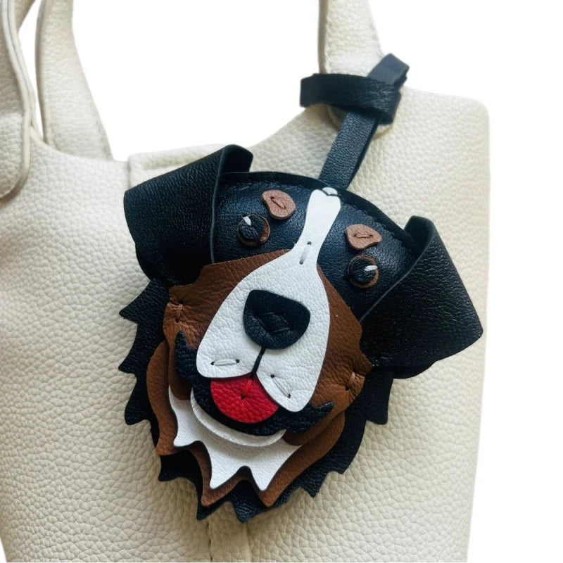 Handmade Bernese Mountain Dog Leather Bag Charm – Lambskin Dog Purse Pendant | Cute Puppy Handbag Accessory | Handcrafted Keychain Gift for Her