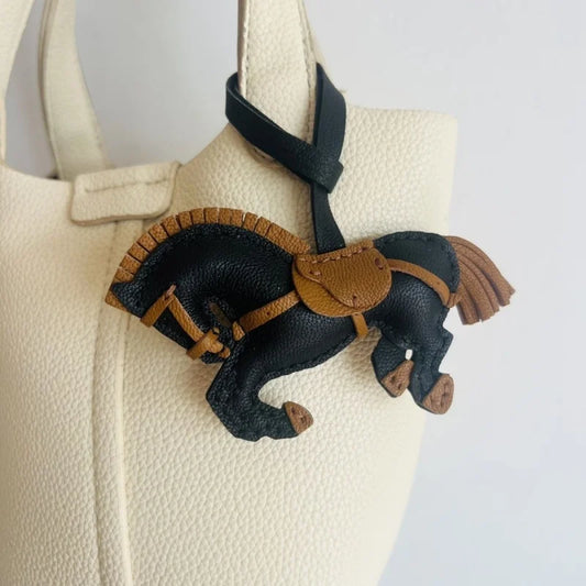 Playful Leather Pony Bag Charm – Handmade Lambskin Horse Keychain | Equestrian-Inspired Handbag Pendant | Cute Artisan Charm Gift for Her