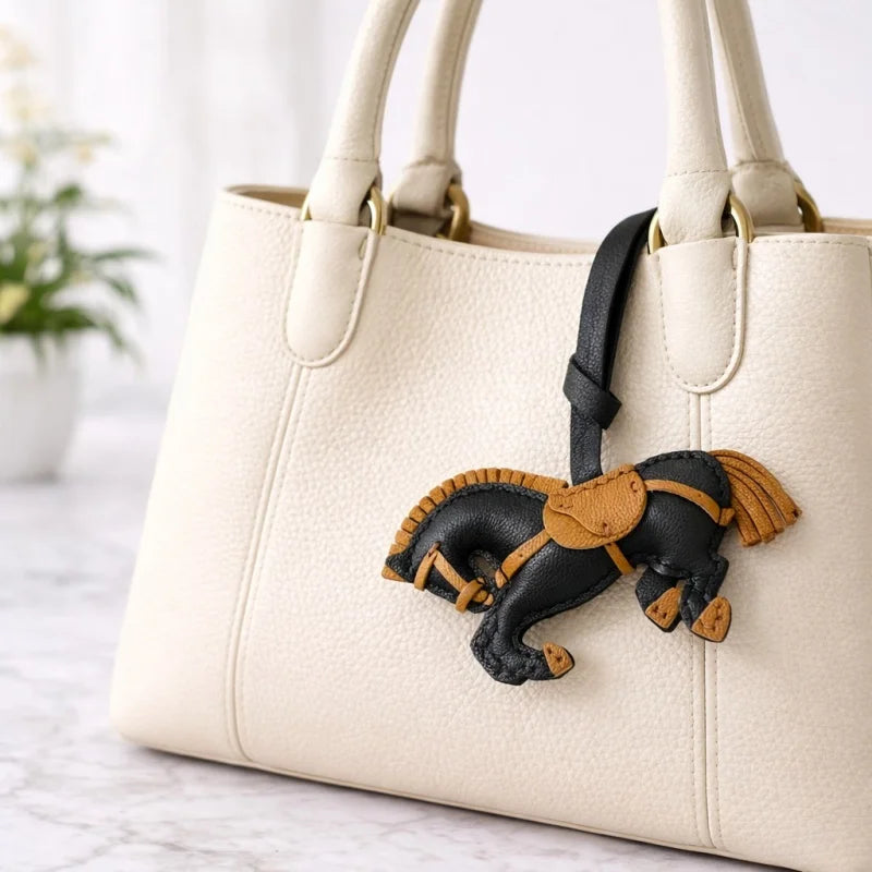 Playful Leather Pony Bag Charm – Handmade Lambskin Horse Keychain | Equestrian-Inspired Handbag Pendant | Cute Artisan Charm Gift for Her