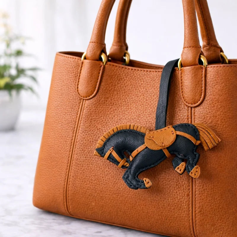 Playful Leather Pony Bag Charm – Handmade Lambskin Horse Keychain | Equestrian-Inspired Handbag Pendant | Cute Artisan Charm Gift for Her
