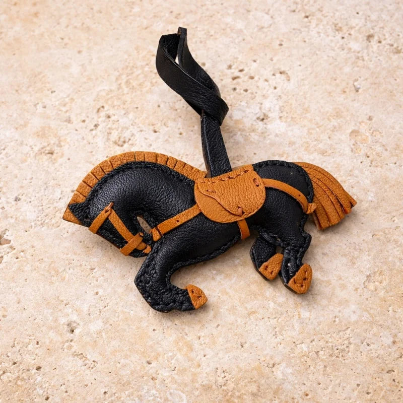Playful Leather Pony Bag Charm – Handmade Lambskin Horse Keychain | Equestrian-Inspired Handbag Pendant | Cute Artisan Charm Gift for Her