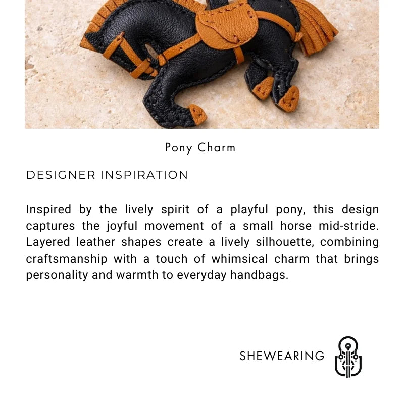 Playful Leather Pony Bag Charm – Handmade Lambskin Horse Keychain | Equestrian-Inspired Handbag Pendant | Cute Artisan Charm Gift for Her