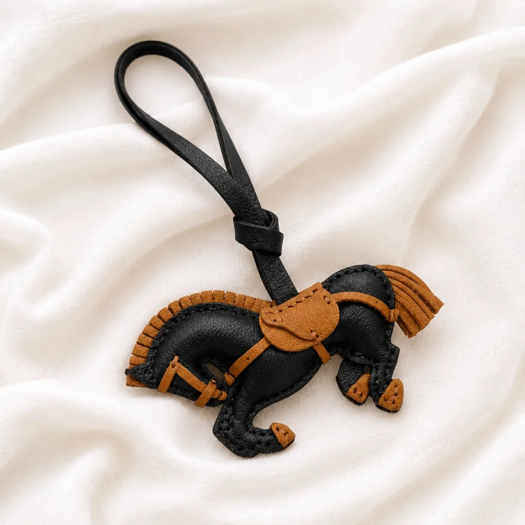 Playful Leather Pony Bag Charm – Handmade Lambskin Horse Keychain | Equestrian-Inspired Handbag Pendant | Cute Artisan Charm Gift for Her