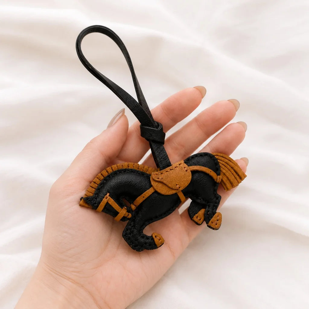 Playful Leather Pony Bag Charm – Handmade Lambskin Horse Keychain | Equestrian-Inspired Handbag Pendant | Cute Artisan Charm Gift for Her