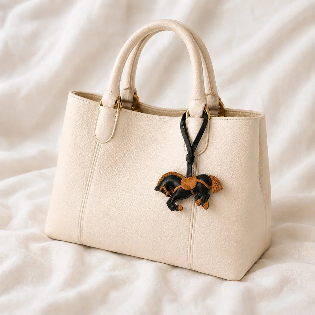 Playful Leather Pony Bag Charm – Handmade Lambskin Horse Keychain | Equestrian-Inspired Handbag Pendant | Cute Artisan Charm Gift for Her