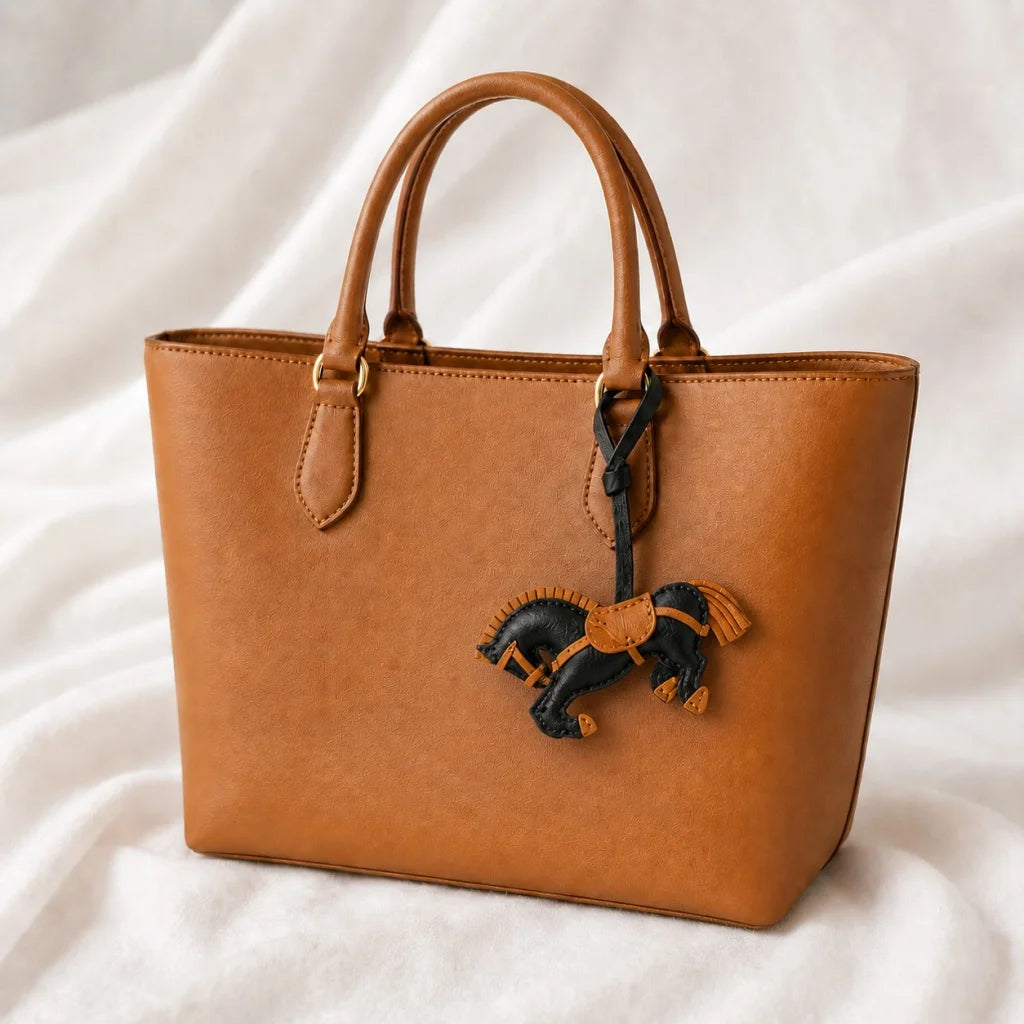 Playful Leather Pony Bag Charm – Handmade Lambskin Horse Keychain | Equestrian-Inspired Handbag Pendant | Cute Artisan Charm Gift for Her
