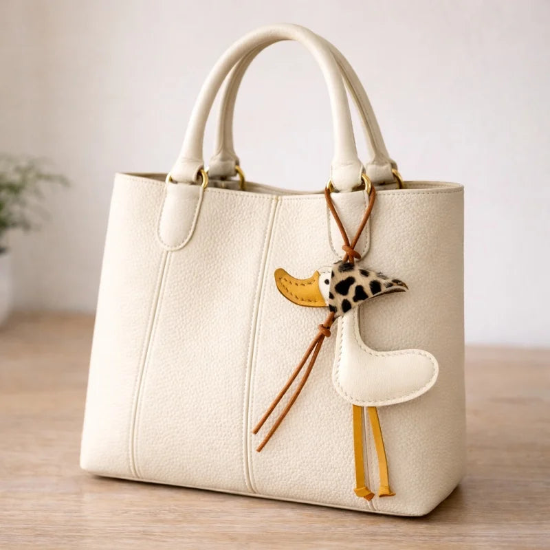 Lucky Duck Leather Bag Charm – Handmade Genuine Leather Duck Pendant | Playful Animal Handbag Accessory | Unique Artisan Keychain Gift for Her