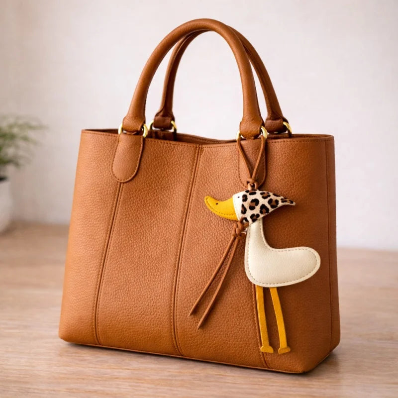 Lucky Duck Leather Bag Charm – Handmade Genuine Leather Duck Pendant | Playful Animal Handbag Accessory | Unique Artisan Keychain Gift for Her