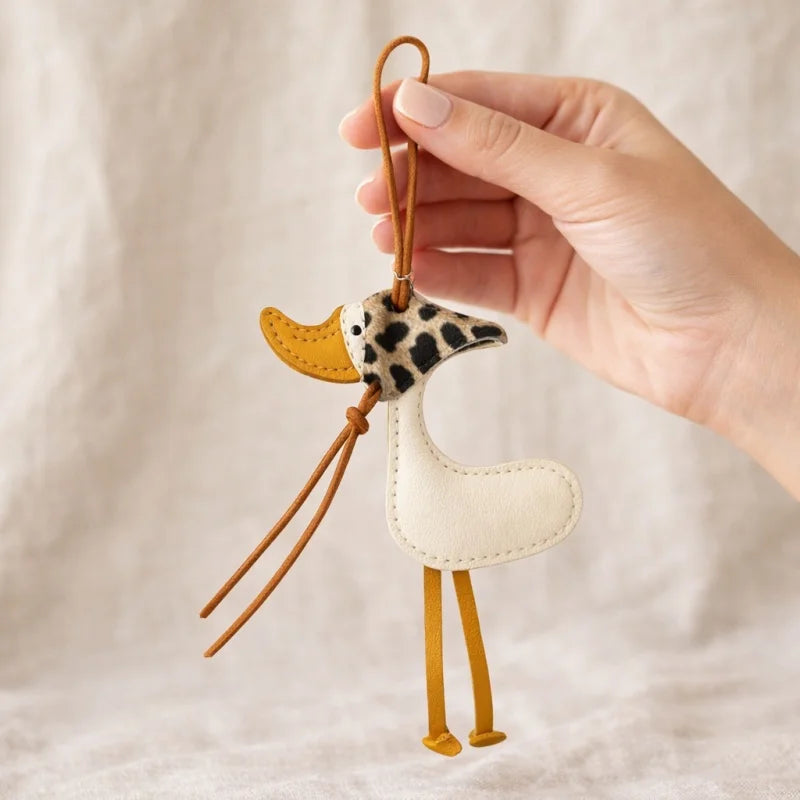 Lucky Duck Leather Bag Charm – Handmade Genuine Leather Duck Pendant | Playful Animal Handbag Accessory | Unique Artisan Keychain Gift for Her