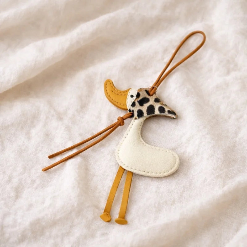 Lucky Duck Leather Bag Charm – Handmade Genuine Leather Duck Pendant | Playful Animal Handbag Accessory | Unique Artisan Keychain Gift for Her