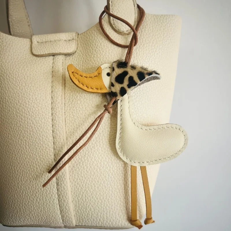 Lucky Duck Leather Bag Charm – Handmade Genuine Leather Duck Pendant | Playful Animal Handbag Accessory | Unique Artisan Keychain Gift for Her
