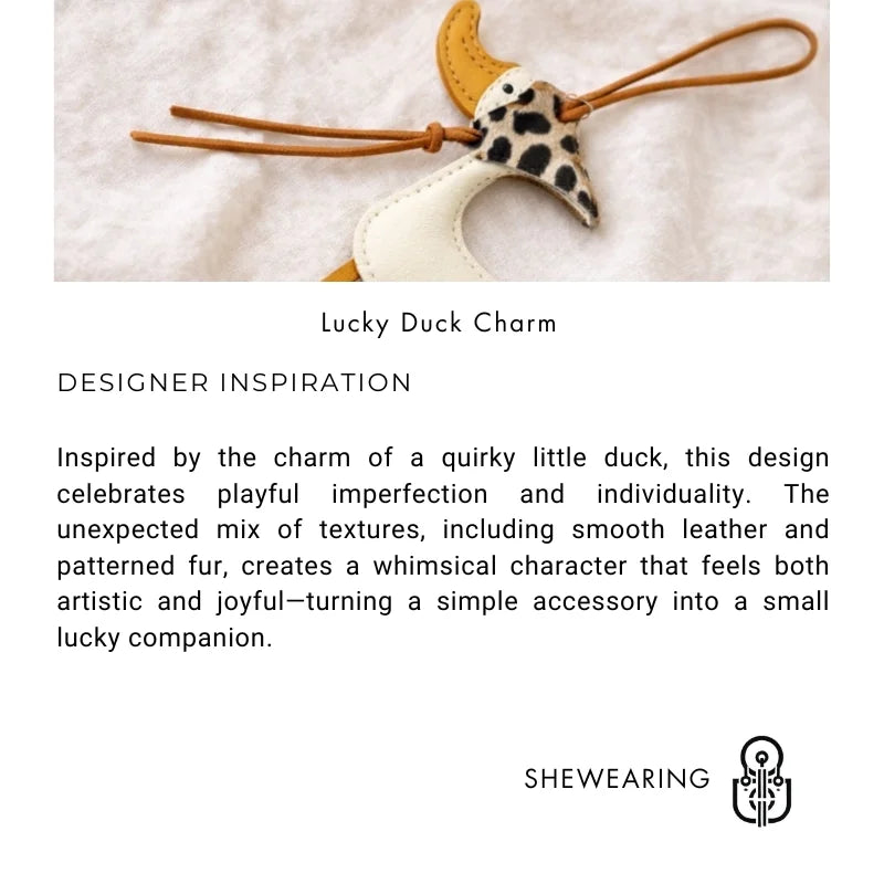 Lucky Duck Leather Bag Charm – Handmade Genuine Leather Duck Pendant | Playful Animal Handbag Accessory | Unique Artisan Keychain Gift for Her
