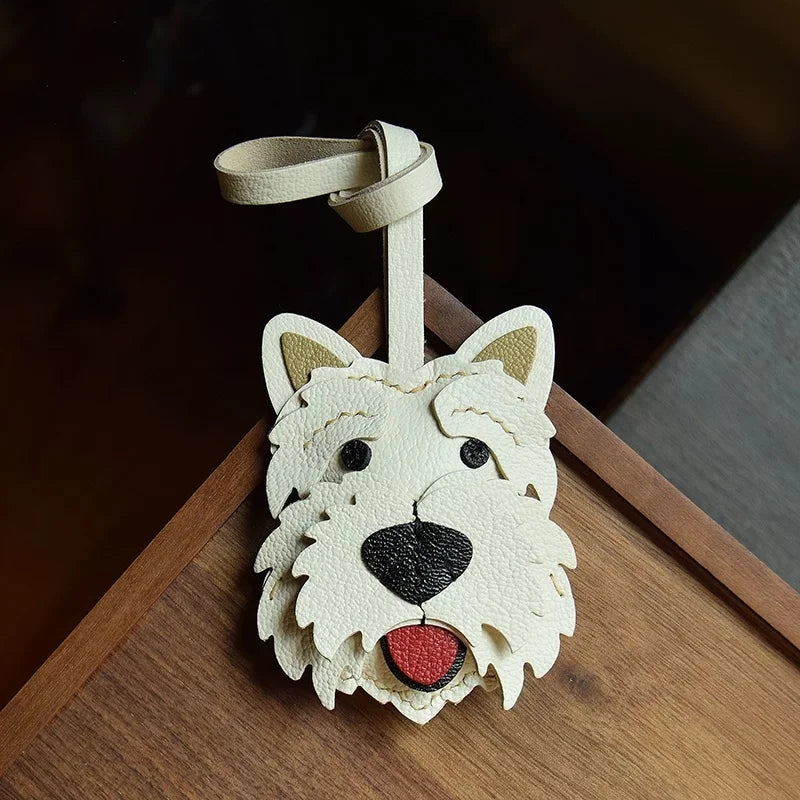 Amuleto de bolsa de cuero West Highland Terrier – Llavero de cuero de grano completo hecho a mano con perro | Bonito colgante accesorio para bolso | Regalo para amantes de los perros
