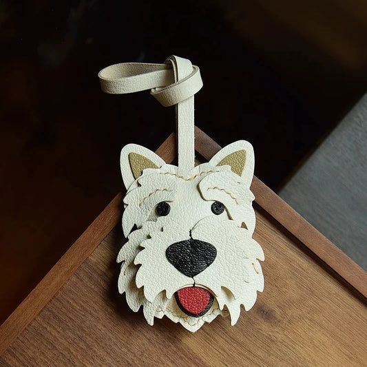 Amuleto de bolsa de cuero West Highland Terrier – Llavero de cuero de grano completo hecho a mano con perro | Bonito colgante accesorio para bolso | Regalo para amantes de los perros