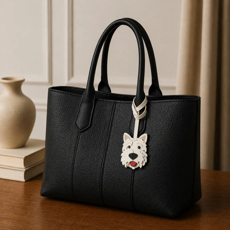 Amuleto de bolsa de cuero West Highland Terrier – Llavero de cuero de grano completo hecho a mano con perro | Bonito colgante accesorio para bolso | Regalo para amantes de los perros