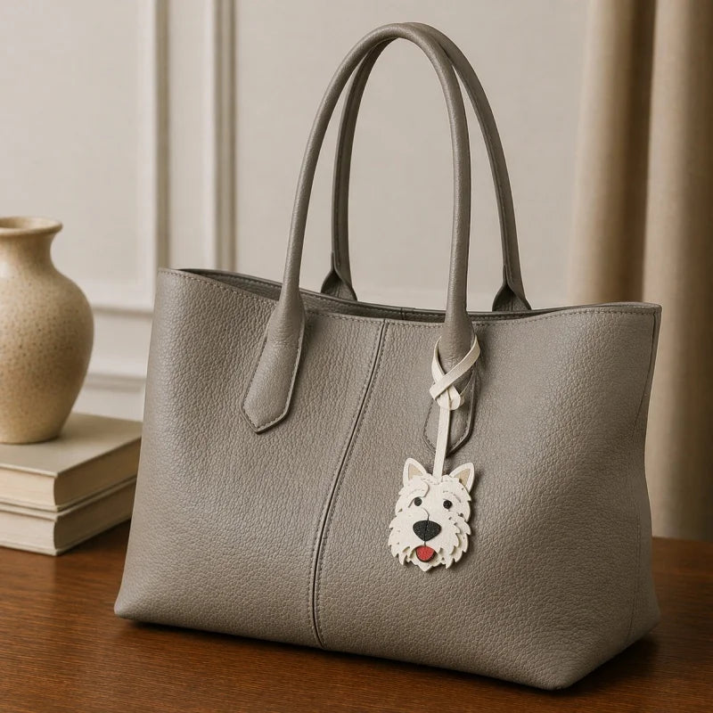 Amuleto de bolsa de cuero West Highland Terrier – Llavero de cuero de grano completo hecho a mano con perro | Bonito colgante accesorio para bolso | Regalo para amantes de los perros