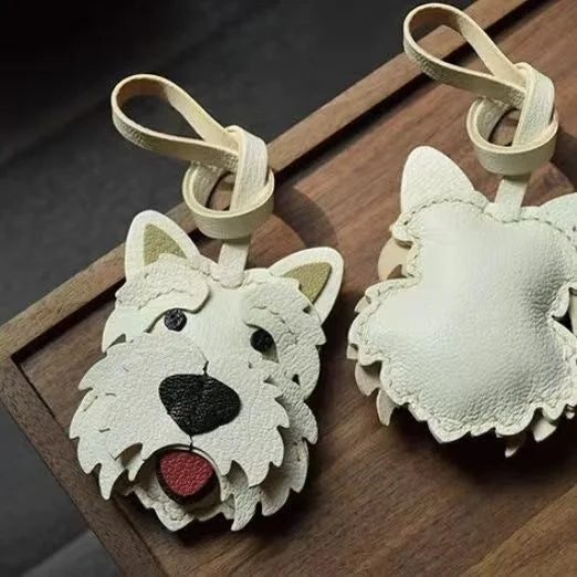 Amuleto de bolsa de cuero West Highland Terrier – Llavero de cuero de grano completo hecho a mano con perro | Bonito colgante accesorio para bolso | Regalo para amantes de los perros