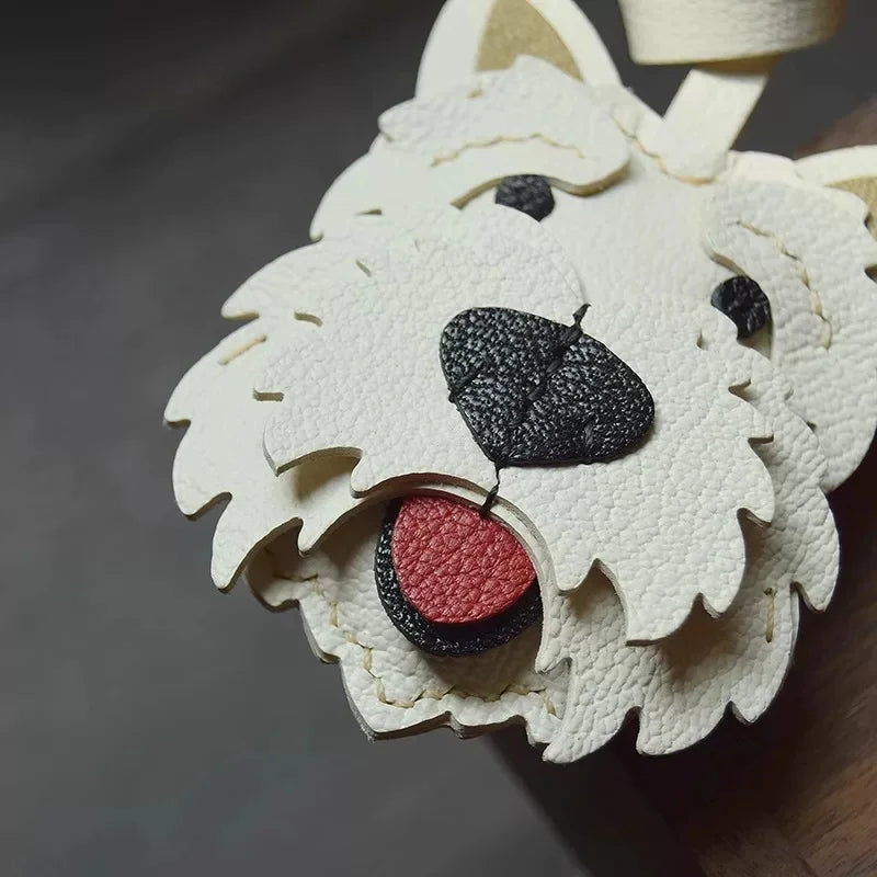 Amuleto de bolsa de cuero West Highland Terrier – Llavero de cuero de grano completo hecho a mano con perro | Bonito colgante accesorio para bolso | Regalo para amantes de los perros