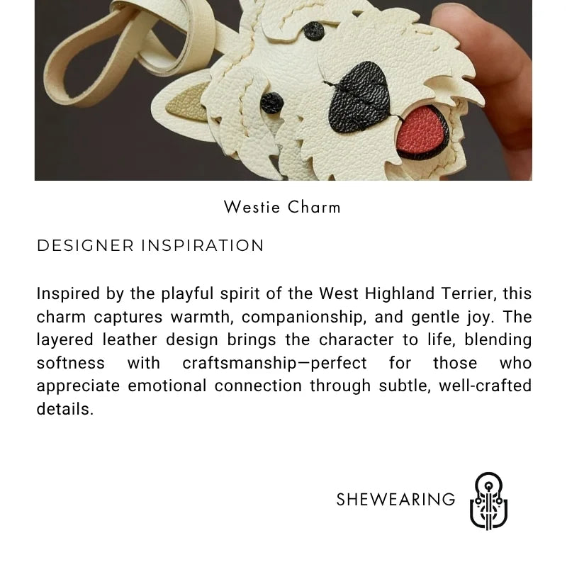 Amuleto de bolsa de cuero West Highland Terrier – Llavero de cuero de grano completo hecho a mano con perro | Bonito colgante accesorio para bolso | Regalo para amantes de los perros