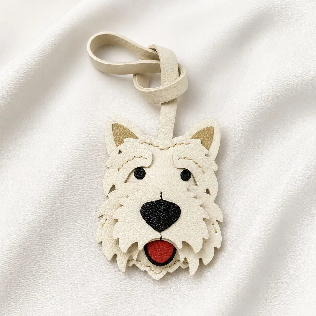Amuleto de bolsa de cuero West Highland Terrier – Llavero de cuero de grano completo hecho a mano con perro | Bonito colgante accesorio para bolso | Regalo para amantes de los perros