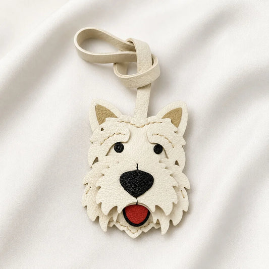 Amuleto de bolsa de cuero West Highland Terrier – Llavero de cuero de grano completo hecho a mano con perro | Bonito colgante accesorio para bolso | Regalo para amantes de los perros